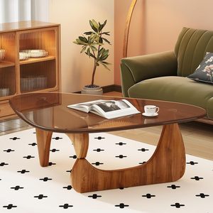 <span class=keywords><strong>Table</strong></span> basse pour salon, style moderne du milieu du siècle, avec plateau en verre et structure en bois, 36 pouces, marron/noyer, marque JUNHENG - Product Image 5