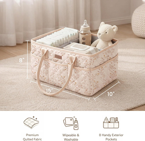 Organizador de <span class=keywords><strong>Pañales</strong></span> Acolchado con Diseño Floral, <span class=keywords><strong>Bolsa</strong></span> de <span class=keywords><strong>Pañales</strong></span> Acolchada, Cesta de Almacenamiento <span class=keywords><strong>para</strong></span> Guardería, Regalo <span class=keywords><strong>para</strong></span> Baby Shower, Organizador <span class=keywords><strong>para</strong></span> Cambiador de Bebé - Product Image 5