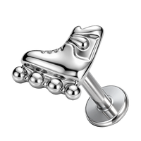 Labret à roulettes en titane ASTM F136 G23, plaqué or PVD, dos plat, qualité implant, bijou de piercing pour cartilage, oreille, lèvre