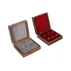Wood <b>Ring</b> <b>Storage</b> Box Walnut Gray Flocked Lining For Jewelry - Product Image 1