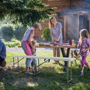 Bộ bàn ăn ngoài trời gấp 6 chân | bàn HDPE + khung thép chống gỉ | 2 băng ghế và 1 bàn bao gồm - Product Image 6