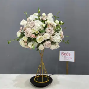 베다 라벤더 로즈 화이트 꽃 테이블 배열 아기의 숨 난초 꽃 공 꽃다발 웨딩 장식 이벤트를위한 센터 피스