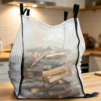 HOGOO Sac Big Bag en polypropylène tissé avec rabat supérieur, en maille tubulaire respirante, avec logo personnalisé, haute qualité, pour emballage de bois de chauffage