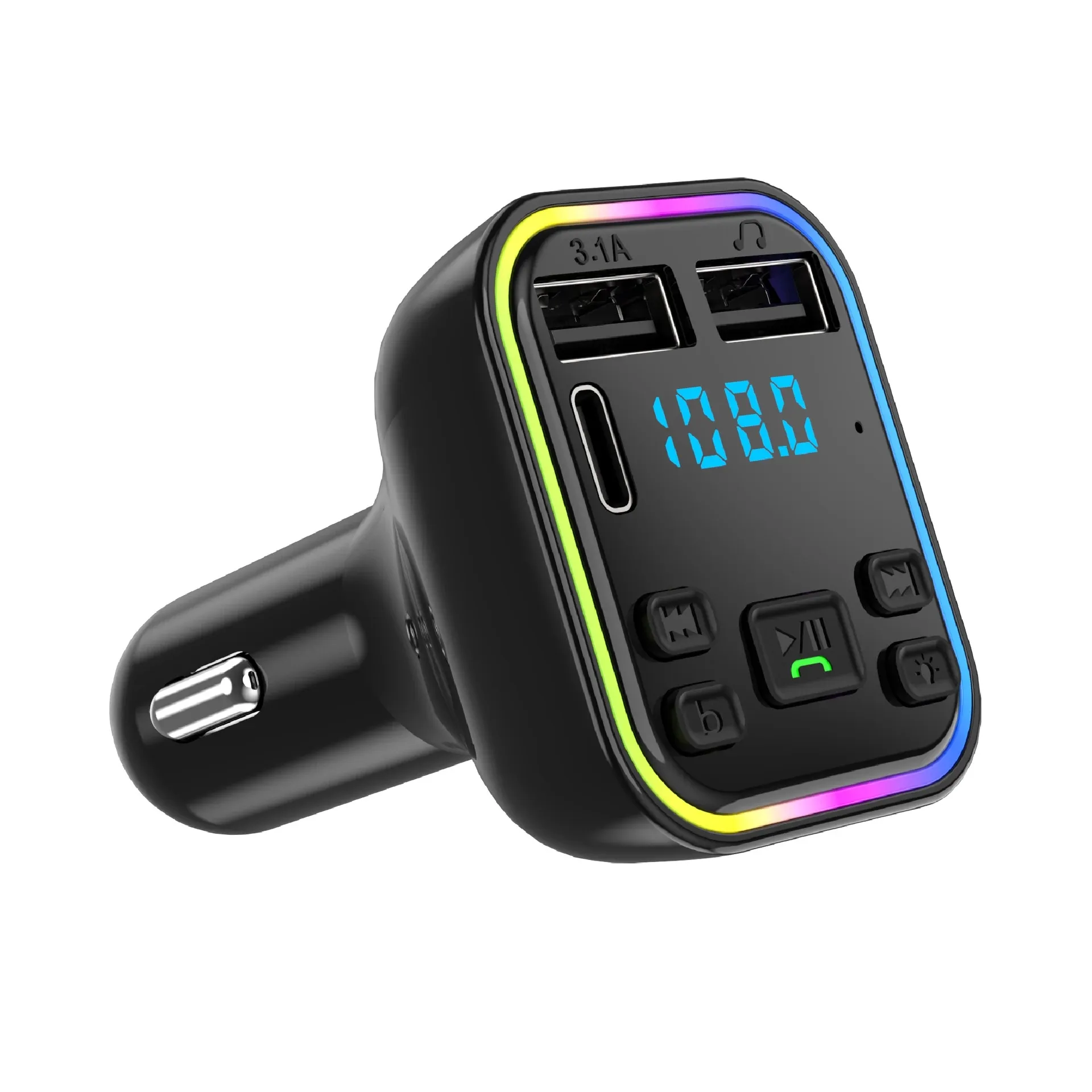 G38 Qc3.0 Mobil BT 5.0 FM Transmitter PD Tipe-c USB Ganda 3,1 A Pengisian Cepat Warna-warni Lampu Led Pengisi Daya Cepat Nirkabel MP3 Player