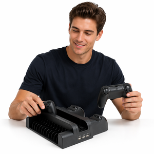 แท่นวางเครื่องเล่นเกมส์อเนกประสงค์ พร้อมที่ชาร์จคอนโทรลเลอร์คู่ ช่องเก็บการ์ดเกมส์ สำหรับเครื่อง <span class=keywords><strong>PS4</strong></span> <span class=keywords><strong>FAT</strong></span>/SLIM/PRO - Product Image 4