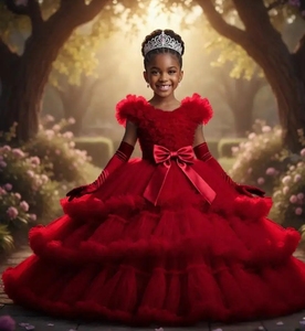 Abiti da damigella d'onore per bambine, gialli e <span class=keywords><strong>rossi</strong></span>, personalizzabili, per feste di compleanno, abiti da principessa per bambine, abiti da comunione - Product Image 3