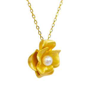 UM Jewelry 925 Silver <b>Gold</b> Plated Flower Shape Minimalist Pendant <b>Necklace</b> Natural Freshwater <b>Pearl</b> Unisex Engagement Wedding - Product Image 2