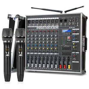 Biner Gt 8M Professionele 8 Kanaals Audio Eindversterker Met Twee Draadloze Microfoons Voor Podium Bruiloft Aangedreven Audiomixer