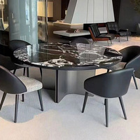 Ensemble de table à manger en pierre moderne de luxe KENVY, 6 chaises, structure en acier inoxydable, réglable 160 cm, design minimaliste pour cuisine, hôtel