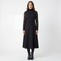 Robe sans manches en laine noire pour femme, style minimaliste, longueur genou, idéale pour le travail et les sorties décontractées, fabrication OEM/ODM
