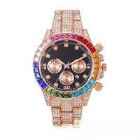 Montre en acier inoxydable avec affichage de la date en chiffres romains, sertie de pierres multicolores CZ, bijoux de style hip-hop pour hommes, vente en gros