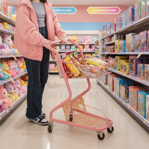 Chariot de courses pliable rose de style allemand en acier avec roues robustes chromées - Chariot de supermarché - Product Image 2