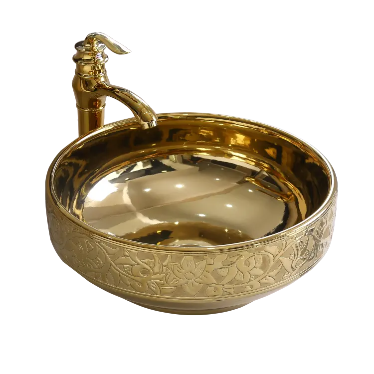 Oro brillante rotondo galvanica arte bacino del lavandino del bagno di lavaggio del bacino