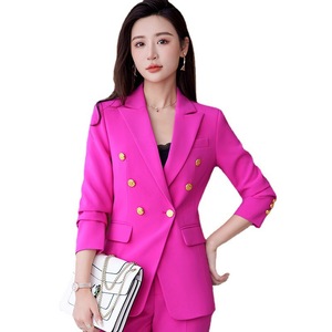 Women's Pink Suit Set Full Sleeve Notched Collar Elegant Office Wear Spring 2026 YX8017 - Product Image 5