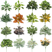 Buitenmuur decoratief 7-takken kunstplant met kunstmatige groene bladeren, 30 cm hoog, simulatie voor Thanksgiving, nieuwjaar, Halloween, wanddecoratie