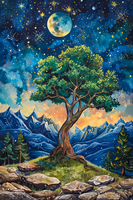 Kit de Peinture Diamant Arbre Nocturne - Diamants en Résine Carrés à Couverture Complète, Ensemble DIY d'Art et d'Artisanat avec Arbre