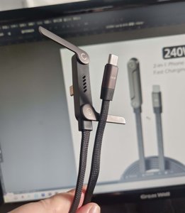 <span class=keywords><strong>Cable</strong></span> <span class=keywords><strong>2</strong></span> en 1 Chargestand, <span class=keywords><strong>Cable</strong></span> de Carga Rápida PD3.0 Portátil Trenzado de 240w con Soporte para Teléfono Integrado, Plegable Plano Invisible - Product Image 1