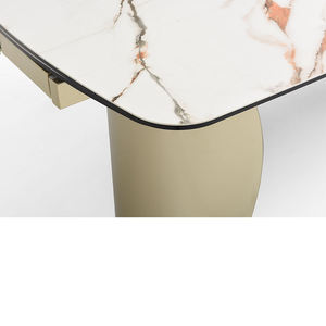 Moderna mesa de comedor extensible con patas y marco de metal de vidrio templado laminado de cerámica de 3mm de 8mm - Product Image 6