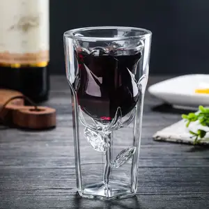 Borosilicate Glass New Rose Flower Shaped Double Wall Wine Glass Cup Drinking