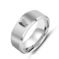 Anneaux en acier inoxydable noir argenté à 5 couleurs, attaque des titans, ailes de la liberté, anneaux de doigt pour hommes et femmes, bijoux pour fans d'anime