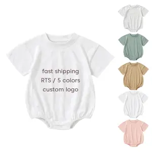 Wholesale White Blank Clothes Romper Short Sleeve Crotch Snap Organic 100% Cotton Baby Bubble Romper