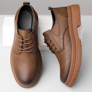 Chaussures décontractées en cuir noir à lacets pour hommes, couleur unie, basses, pour le travail, origine Wenzhou - Product Image 4