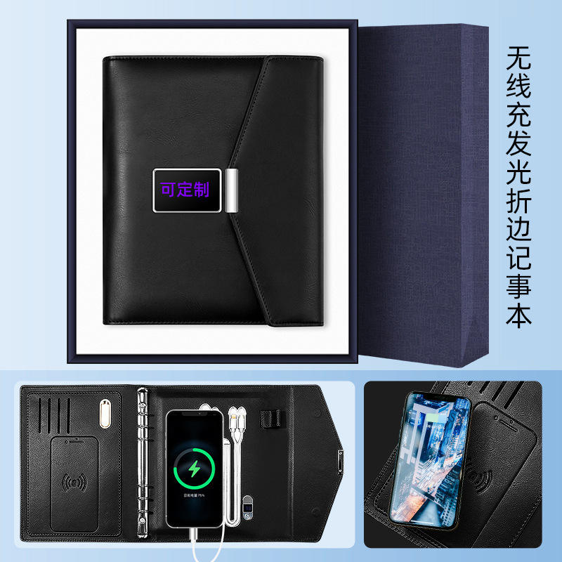 พาวเวอร์แบงค์ LED ไร้สายแบบพับครั้งเดียว พร้อมแหล่งจ่ายไฟในตัว 8kW และแฟลชไดรฟ์ USB 32GB -- สีดำ