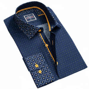 Camisa de Vestir para Hombre Milano Exclusive Navy, Talla Grande, Corte Especial, Ajustada, Estampada, de Diseñador, 100% Algodón Ecológico - Product Image 2