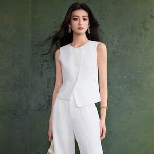 Women's Sleeveless Vest Set Gray Solid Color Asymmetry Summer Spring Casual Suit Leisure Wear - Product Image 2