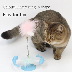 Jouet pour chat transfrontalier le plus vendu : Dauphin rotatif à plumes, moulin à vent avec ventouse, pour l'auto-entretenement et le soulagement de l'ennui - Product Image 3