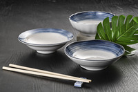 Bol à pâtes et à riz en mélamine de qualité alimentaire A5 avec motif rayé bleu, vaisselle légère réutilisable pour la maison et la restauration