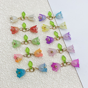 Ciondolo a doppio strato in acrilico placcato oro a forma di giglio e <span class=keywords><strong>campanula</strong></span>, accessorio fai da te per ciondoli per telefono, portachiavi, collane e orecchini - Product Image 3