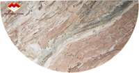 Table d'appoint demi-lune en marbre beige rose, forme semi-circulaire, veinage naturel unique, décoration minimaliste contemporaine