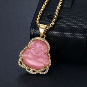 Chinese Style Stainless Steel Maitreya Buddha Pendant With Cat's Eye Stone And Chalcedony For <b>Couples</b> <b>Necklace</b> Unisex Jewelry - Product Image 3