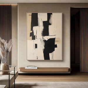 Decorazione camera da letto fatta a mano argilla astratto testurizzato Boho metà secolo pittura Beige nero Wabi Sabi Wall Art - Product Image 2