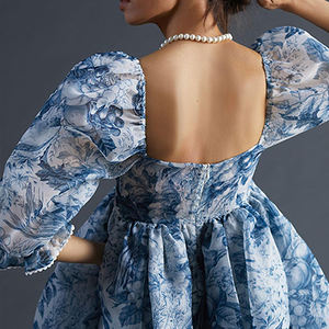 2023 personnalisé décontracté été <span class=keywords><strong>Vintage</strong></span> élégant en mousseline de soie court <span class=keywords><strong>jupon</strong></span> Mini mode vêtements smocké chic femmes <span class=keywords><strong>robe</strong></span> pour dame - Product Image 4