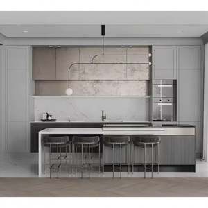 High-Class Apartment Custom Wooden Cabinet Black Hung Kitchen Cupboard Delicate Pattern Melamine Surface Plywwod Kitchen - Product Image 5