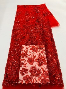 Tissu en dentelle brodée de fleurs à perles 2025, tissu en dentelle française à sequins et perles Y35968 - Product Image 4