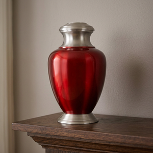 Red Customized Modern Aluminum Urn Jar <b>Memorial</b> <b>Vase</b> Reflective Keepsake 1-2L Capacity Sympathy Tabletop Remembrance Gift - Product Image 1
