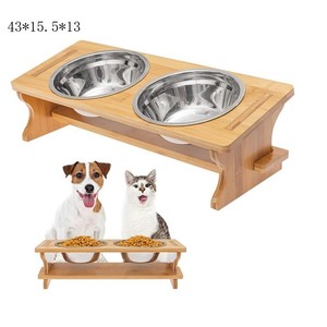 Comedero Elevado de Bambú para Mascotas, Comedero Doble de Madera para Perros y Gatos, 43x15.5x13 cm - Product Image 2