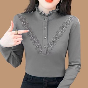 Women Fleece Lined Half High Neck Long Sleeve <b>Top</b> Soft Warm Base <b>Layer</b> Autumn Winter Middle Aged Mothers Standard Version - Product Image 2