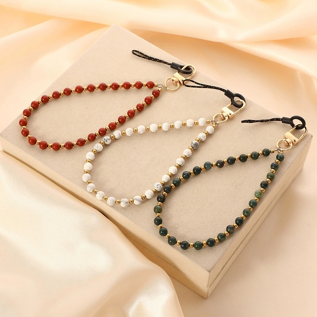Factory Price Mobile Phone Strap Chain Handmade Natural Gemstone Rough Stone Bead Phone Lanyard Charm Hand Rope Wrist Pendant