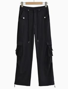 <span class=keywords><strong>Pantalon</strong></span> cargo léger pour <span class=keywords><strong>femme</strong></span>, style Y2K, en nylon à séchage rapide, avec deux poches à rabat sur les cuisses avec boutons, taille à cordon de serrage, <span class=keywords><strong>pantalon</strong></span> ample - Product Image 2