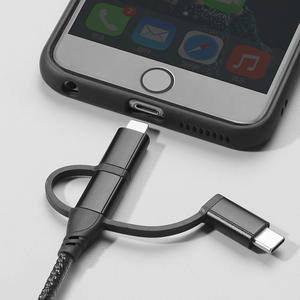 Cable de Carga Rápida <span class=keywords><strong>USB</strong></span> Tipo C <span class=keywords><strong>Micro</strong></span> de 8 Pines con Múltiples Cabezas, Cargador 3 en 1, Transferencia de Datos, 1M, Trenzado de Nailon para Teléfono Móvil iPhone - Product Image 3