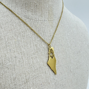 Collana con Mappa di Israele e Stella di David, Placcata in Oro 18k, Acciaio Inossidabile Lucidato, Gioiello Nazionale - Product Image 4