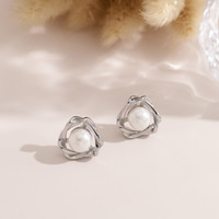 Boucles d'oreilles en acier inoxydable plaqué or 18 carats avec perles pour femme, monture carrée irrégulière, style vintage, délicates, cadeau de fête, vente en gros, OEM