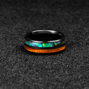 Moda 8mm siyah Tungsten alyanslar erkekler için yüksek cilalı Koa ahşap Abalone kabuk yüzük toptan <span class=keywords><strong>Alalone</strong></span> kabuk Tungsten yüzük - Product Image 4