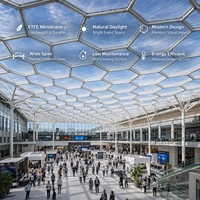 Système de toiture en membrane PTFE sur mesure, structure transparente et légère, auvent pour stade, aéroport, centre commercial, parc, entrepôt, hôtel