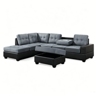 Canapé d'angle convertible moderne en forme de L avec ottoman de rangement, revêtement en lin et dossier capitonné pour salon, villa, sous-sol