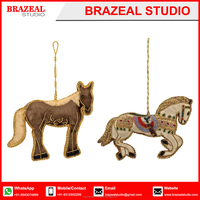 Décorations de Noël personnalisées en velours royal brodé à la main avec des perles ZARI, logo personnalisé, cheval, renne, chameau, éléphant